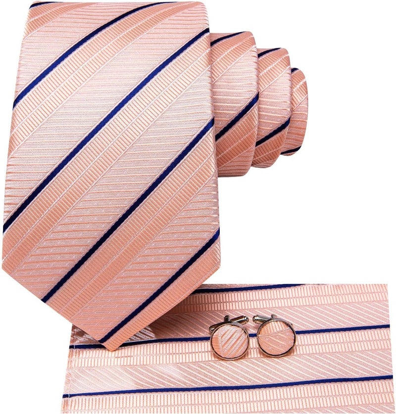 Dubulle Mens Tie Set Solid Paisley Silk Striped Necktie for Men with Cufflinks Tie and Pocket Square - Image 2